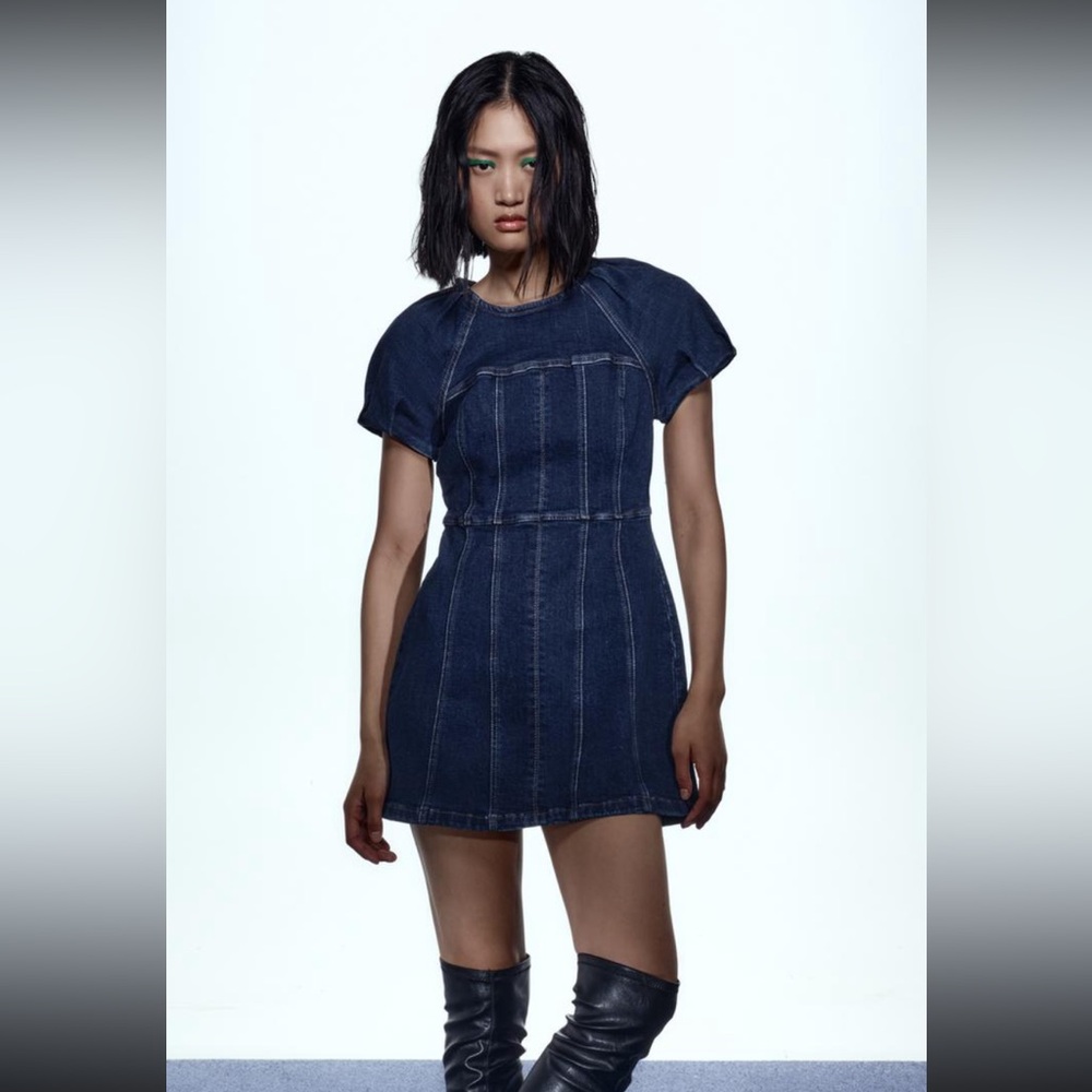 Zara denim mini dress, dark wash, size M